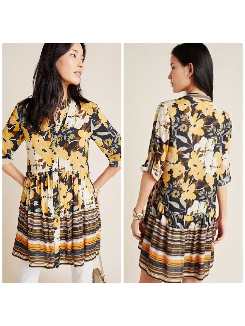 Anthropologie Floral Mini Dress Yellow Green